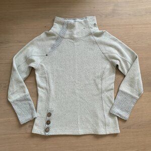 PrAna Lucia Pullover Sweater Gray Ivory Wool Blend Herringbone Women's Large